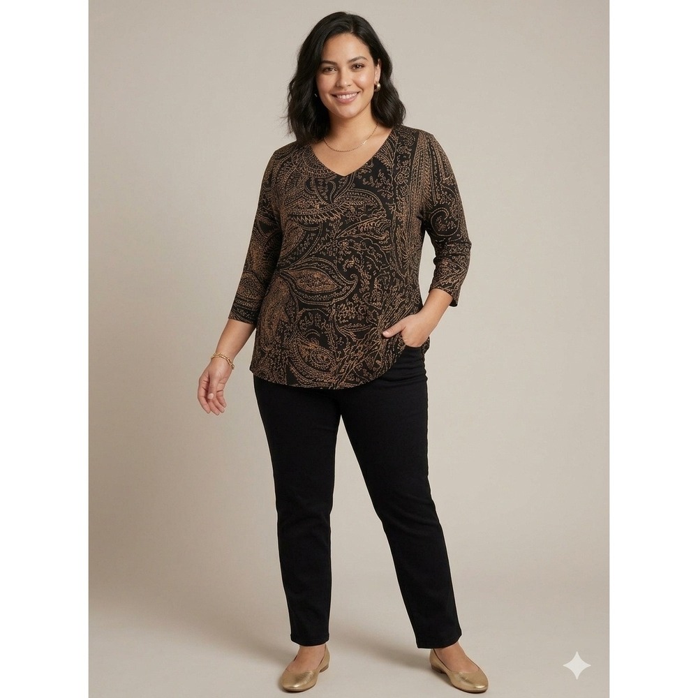 90s Chico's Brown & Black Paisley Stretch Top Size 3 (XL/16) Whimsigoth Boho